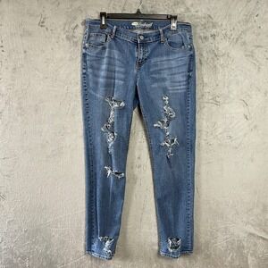 Grunge Distressed Boyfriend Jeans Y2K Streetwear Ripped Denim Medium Wash 10